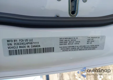 2023 Dodge Charger Scat Pack Widebody из США, поврежденный, VIN 2C3CDXGJ4PH671111